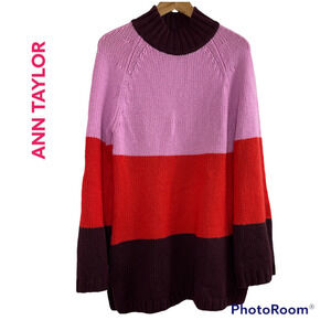 ANN TAYLOR Women's Wool Blend Color Block Sweater Size L